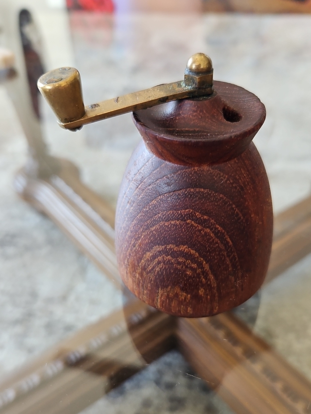 Wooden Hand-Crank Chubby Pepper Grinder - 1950s